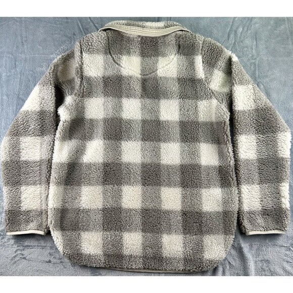 ABERCROMBIE Fleece Pullover Jacket Women’s S Grey Buffalo Plaid Kangaroo Pocket - Picture 3 of 12